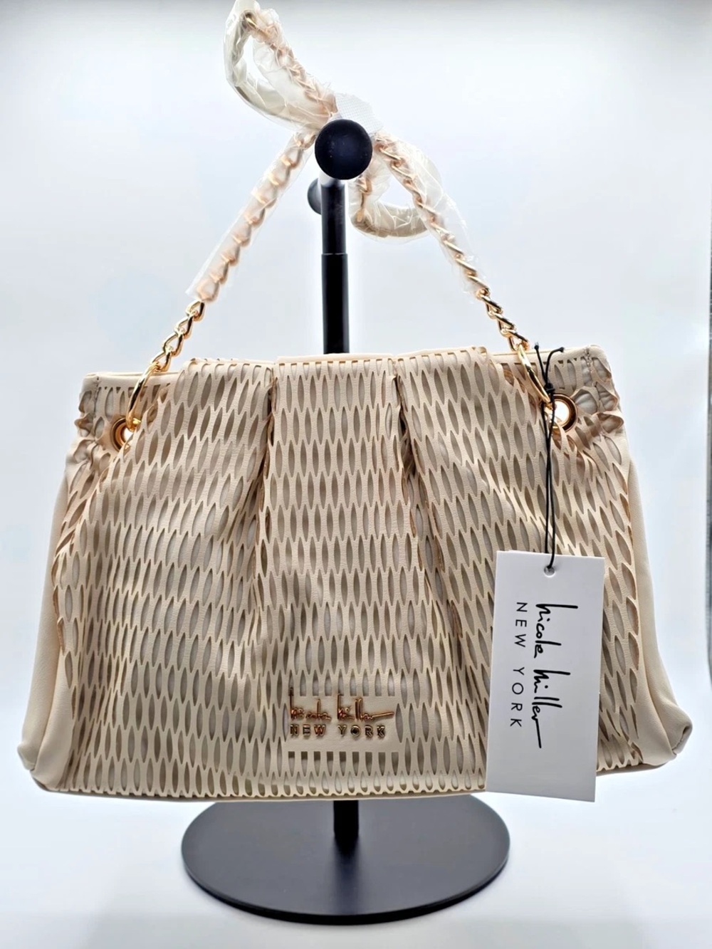 Nicole Miller Beige Cream Chain-Handle Shoulder Bag
